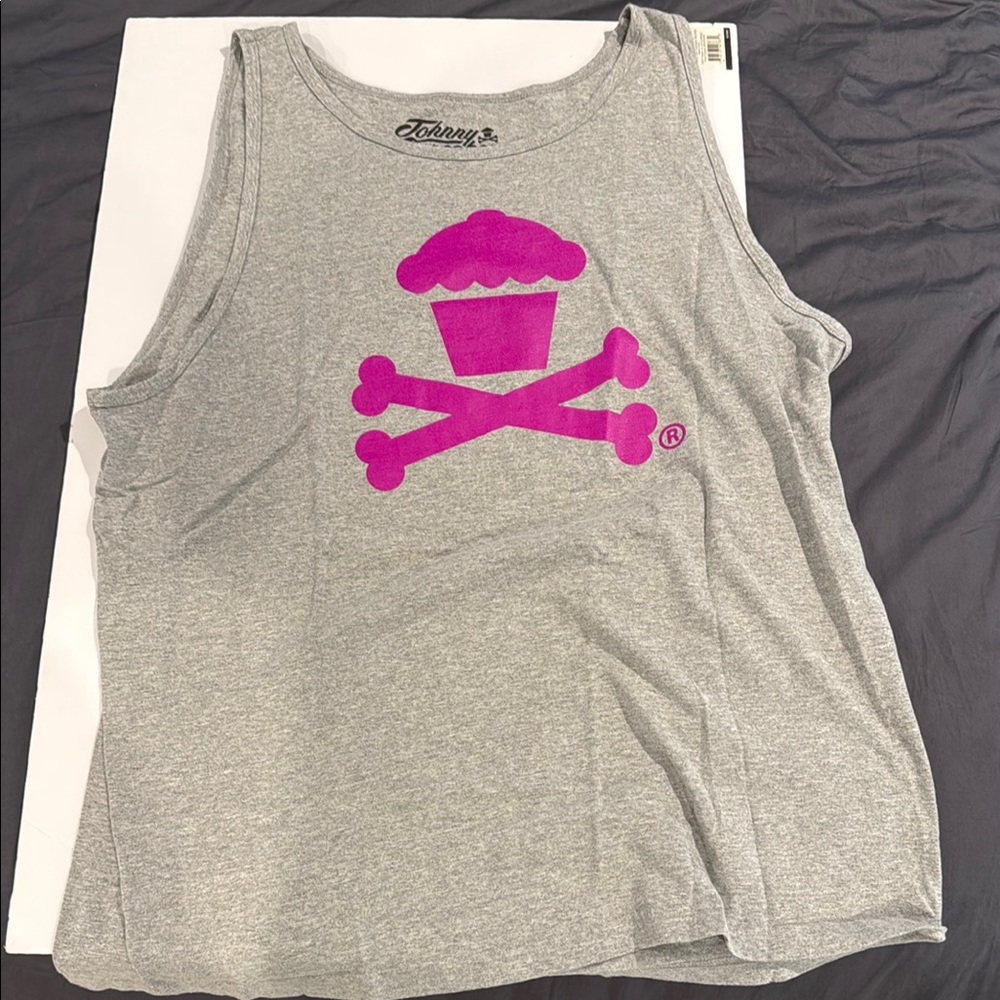 Johnny Cupcakes Heather Gray Tank with Magenta Graphic Size XL